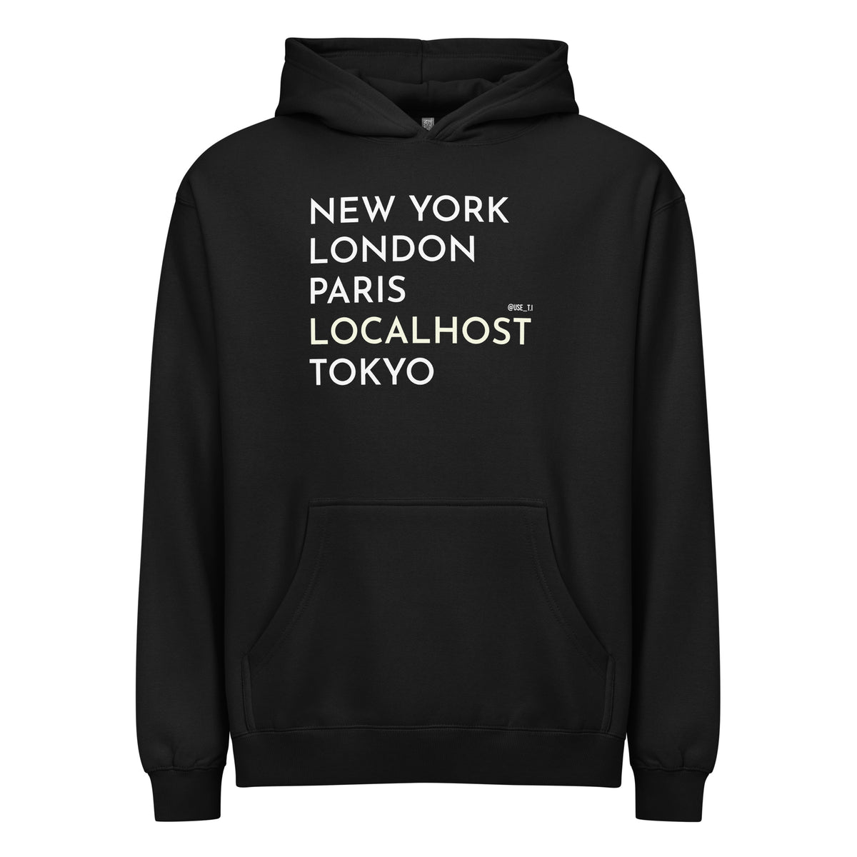 New York, London, Paris, Localhost, Tokyo - Men’s box hoodie