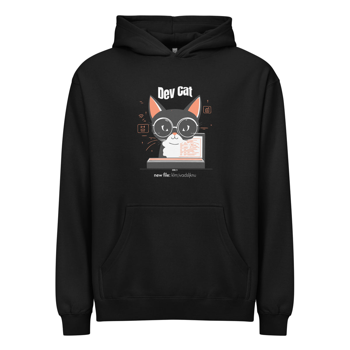 “dev cat, new file: klm;ivadsljknu” - Men’s box hoodie