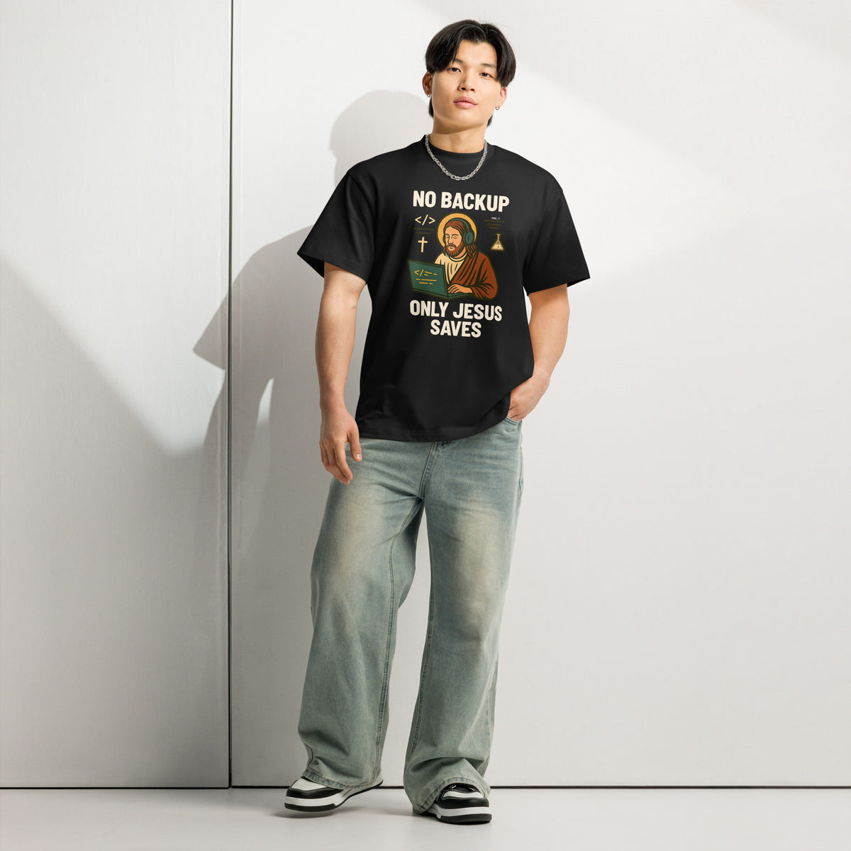 No Backup Only Jesus Saves - Men’s box tee