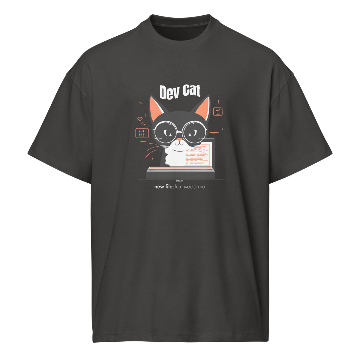 “dev cat, new file: klm;ivadsljknu” - Men’s box tee