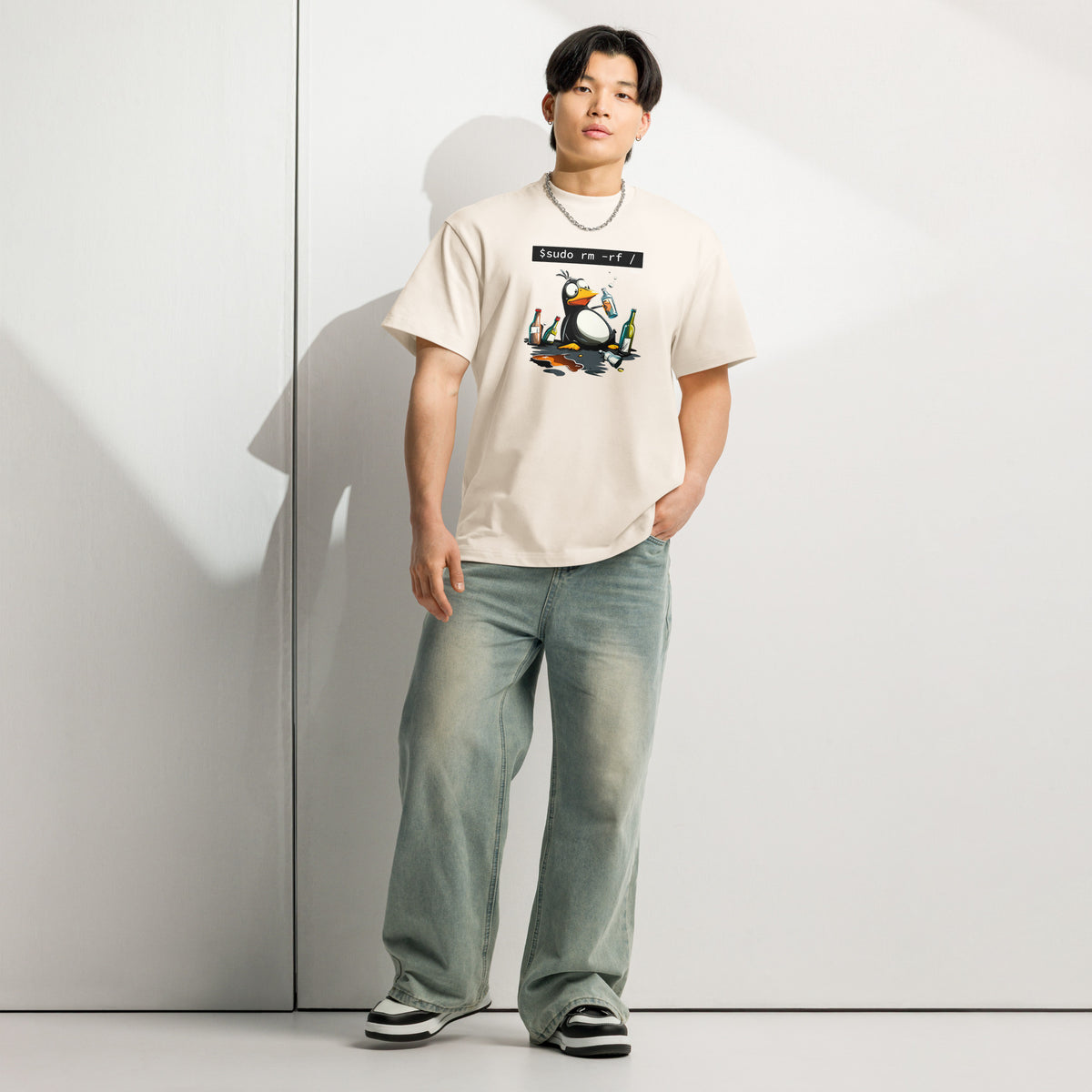 $ sudo rm -rf / — Drunk Linux Edition - Men’s box tee