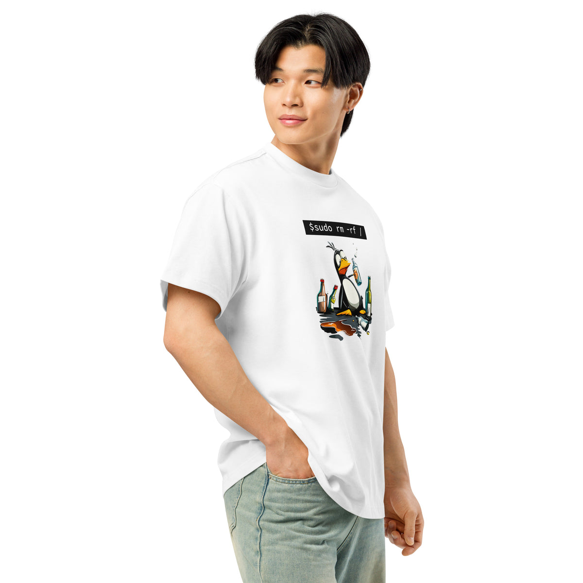 $ sudo rm -rf / — Drunk Linux Edition - Men’s box tee