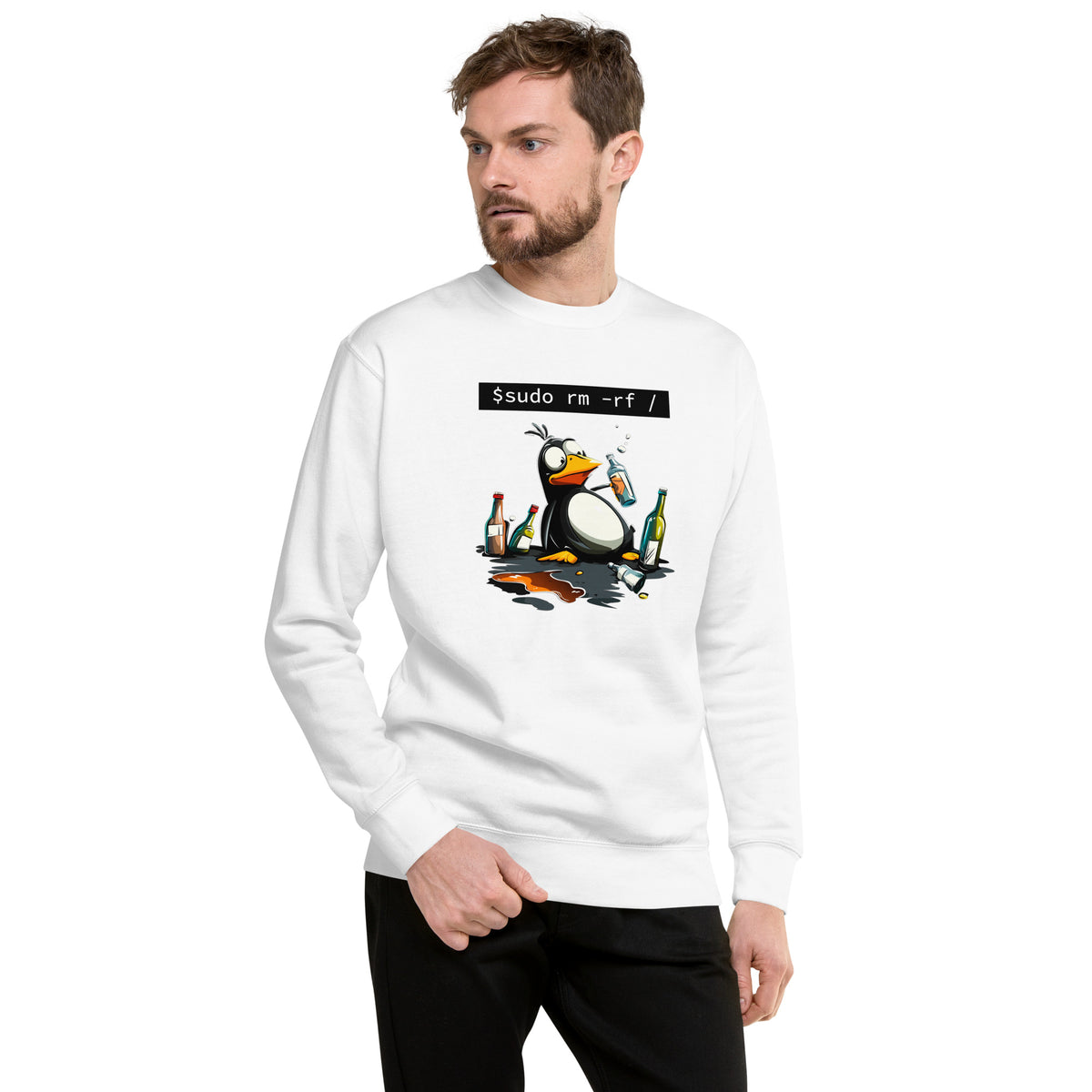 $ sudo rm -rf / — Drunk Linux Edition - Unisex Premium Sweatshirt
