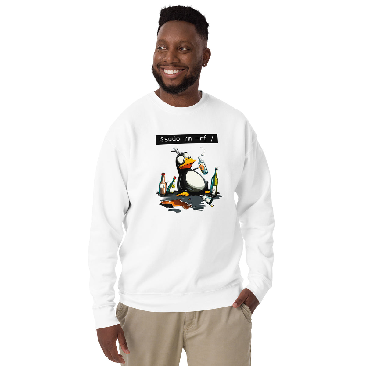 $ sudo rm -rf / — Drunk Linux Edition - Unisex Premium Sweatshirt