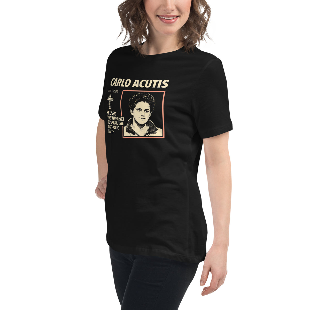 Carlo Acutis Digital Faith Tee - Women's Relaxed T-Shirt