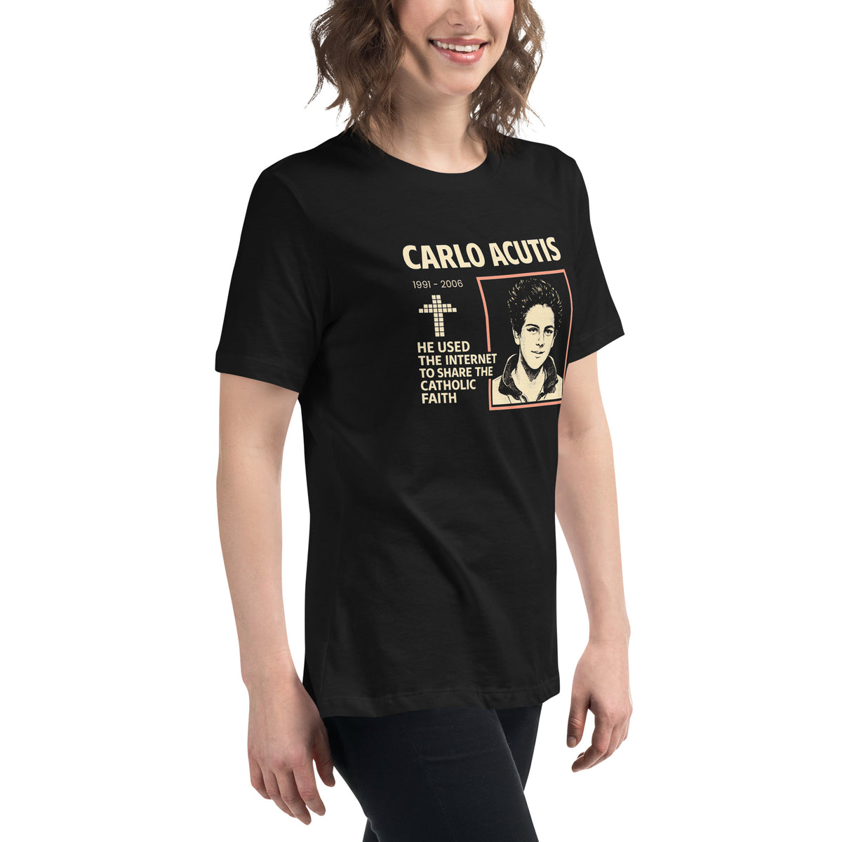 Carlo Acutis Digital Faith Tee - Women's Relaxed T-Shirt
