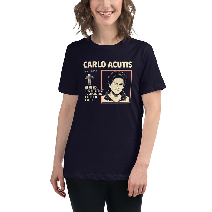 Carlo Acutis Digital Faith Tee - Women's Relaxed T-Shirt