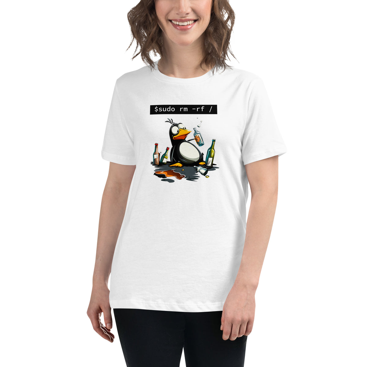 $ sudo rm -rf / — Drunk Linux Edition - Women's Relaxed T-Shirt